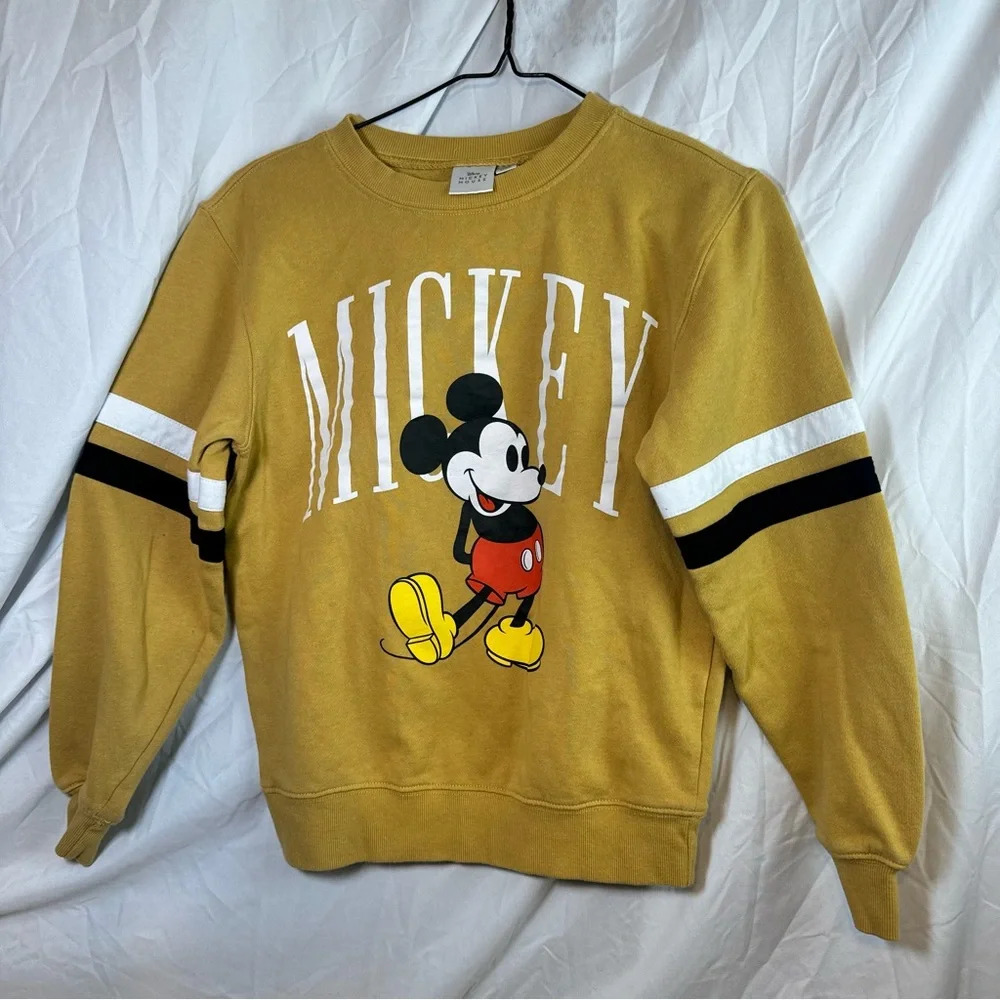Disney Mickey Mouse Mustard Yellow Crewneck Sweatshirt size Womens Xs Girl 12/16